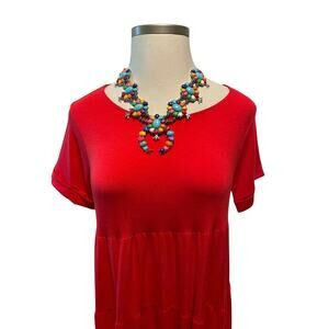 Zenana Red Tiered Maxi Dress 1X Plus-Size Short Sleeve‎